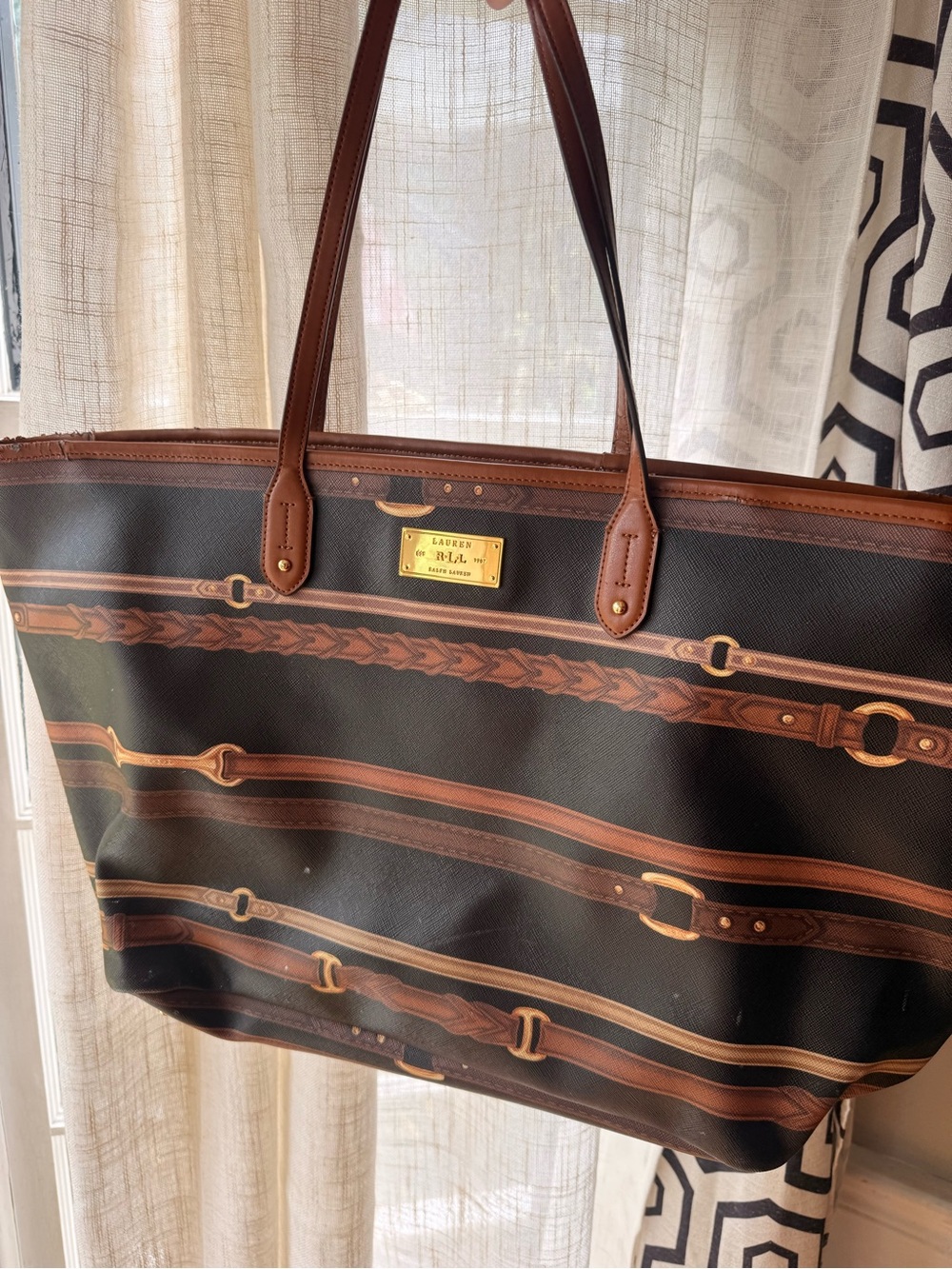 LAUREN RALPH LAUREN Leather Trim Tote in Black & Brown